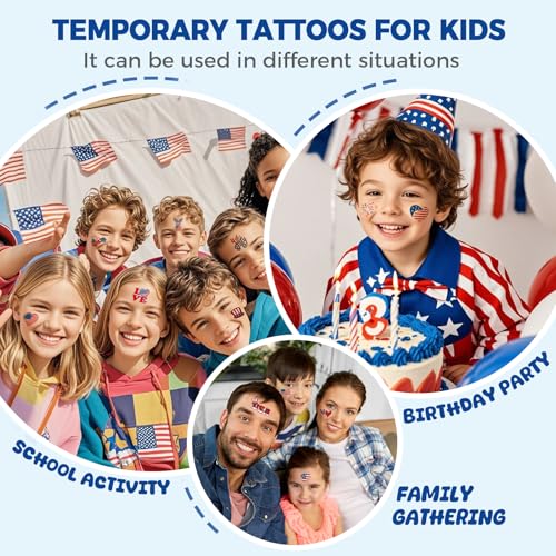 4th of July Temporary Tattoos - 80 Pcs Patriotic