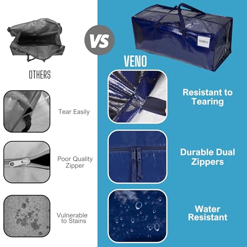 VENO 4 Pack Moving Bags w/Backpack Straps, Moving Boxes & Storage Bins Alternative, Packing Supplies, Camping Accessories Totes for Storage, Dorm Room Essentials Storage Bags (Blue, 4 Pack)