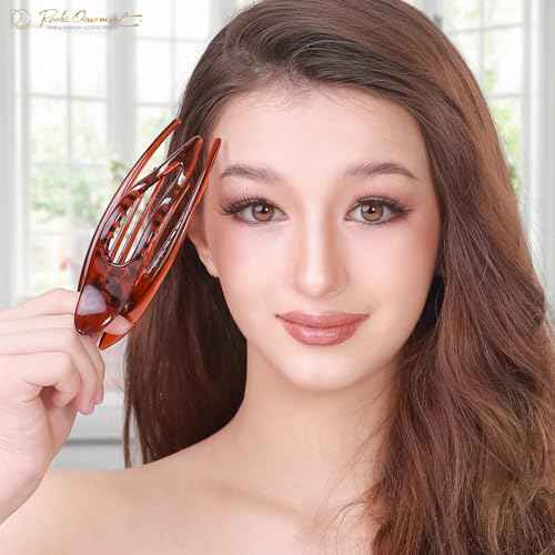 RC ROCHE 6 Pcs Flat Hair Clips Big Claw for Thick Hair French Duckbill Women No Slip Side Slide Curved Alligator Concord Strong Grip Hold Volume Lay Down Clamp, Large Clear Brown & Black