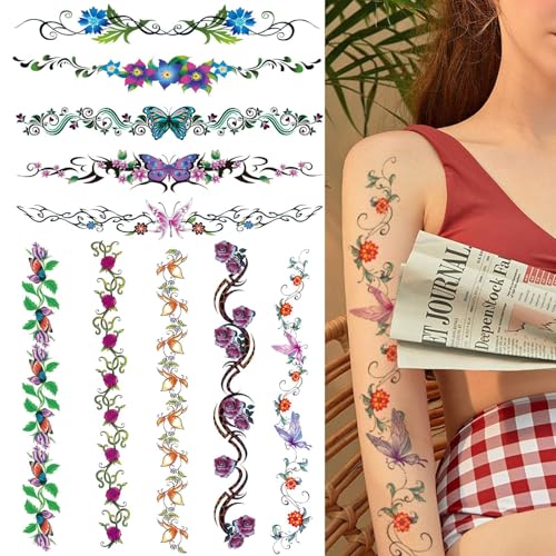 CARGEN Temporary Tattoos - Sexy Flowers Vine Butterfly 10 Sheet Set