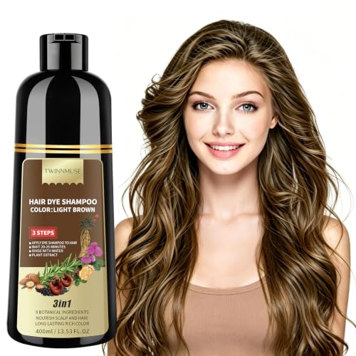 TWINNMUSE Light Brown Hair Dye Shampoo 3-in-1 Semi-Permanent Hair Color for Gray Coverage