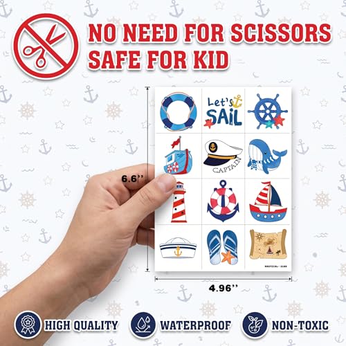 96 PCS Nautical Temporary Tattoos for Kids | Ocean Boat Party Favors
