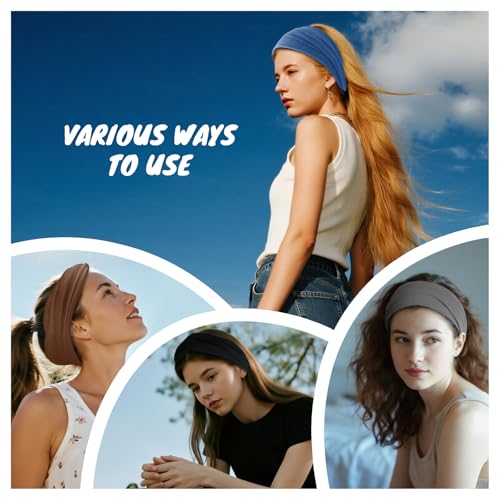 HSEM Non-Slip Wide Headbands for Women - 6-Pack Soft Cotton Bands