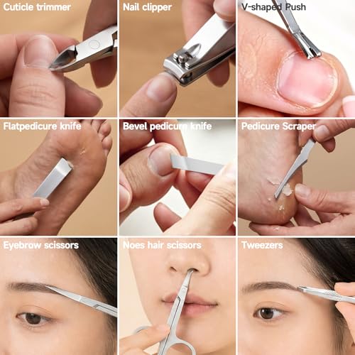 TEPRETER 15-Piece Nail Care Set with Stainless Steel Clippers & Leather Case