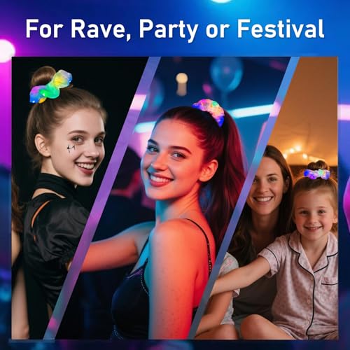 20 Pack Glow in the Dark Hair Scrunchies with 3 Light Modes