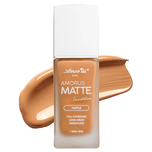 Glam Lux Beauty Amorus Matte Foundation, Full Coverage, Creamy Smooth Made in Korea, K-Beauty, Even Buildable Texture, Patch Free, Easy to Blend, Long Lasting, All Skin Types (Maple, 1.18 oz)