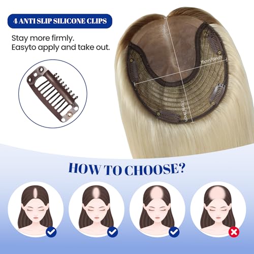 Human Hair Topper for Women Thinning Hair 12 Inch 150% Density