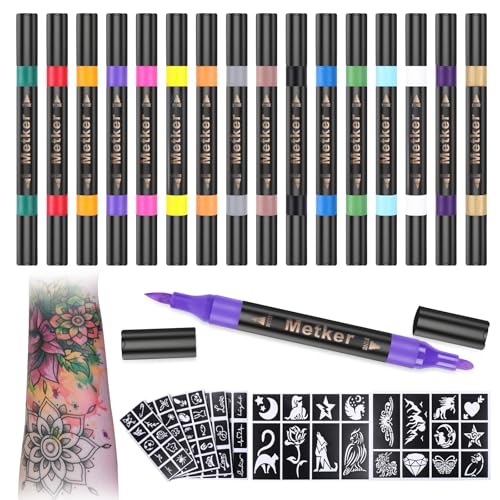 Metker Temporary Tattoo Markers 16-Count with 77 Stencils