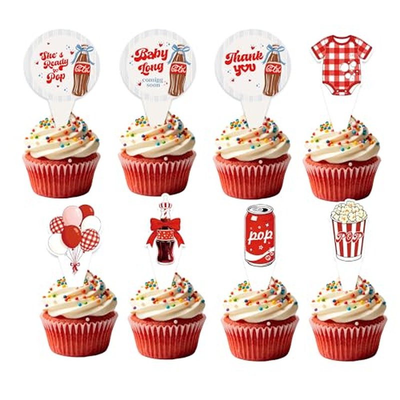 24PCS She's Ready to Pop Cupcake Toppers, Baby Shower