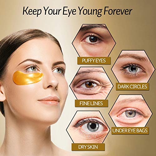 VERONNI Eye Lip Mask Set -20pcs Under Eye Patches,10pcs Gold Lip Mask -24K Gold Crystal Eye Lip Pads Treatment for Dry Lip,Dark Circles Eyes Moisturizing, Hydrating(Gold Eye Lip Mask Set)