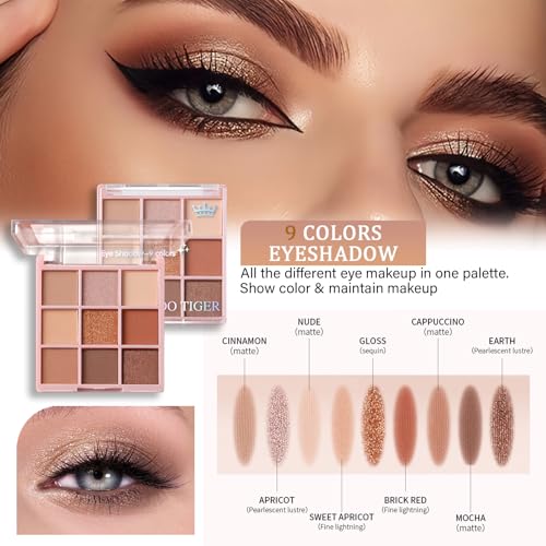 Complete Makeup Set with 9 Colors Eyeshadow, Lip Gloss & Brushes