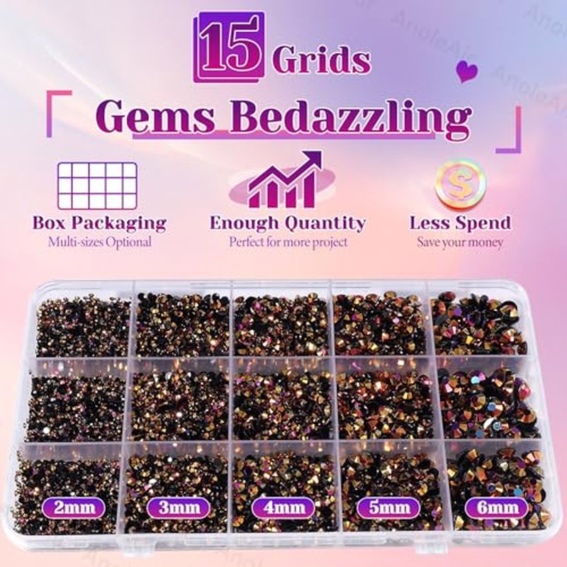 12000 Tan AB Rhinestones Kit, 2-6mm Flatback Gems with Tools