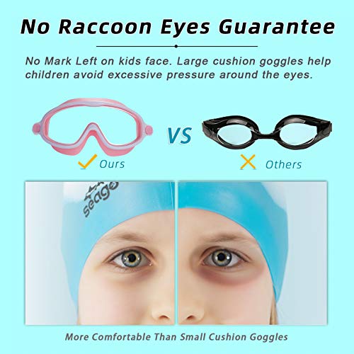 Kids Goggles for Swimming 2 Pack No Leaking Anti-Fog Outer Eye Fit with Wide View UV Protection Crystal Clear Watertight Swim Goggles with nose cover Suitable for Children Youth Boys Girls Age 3 to 15