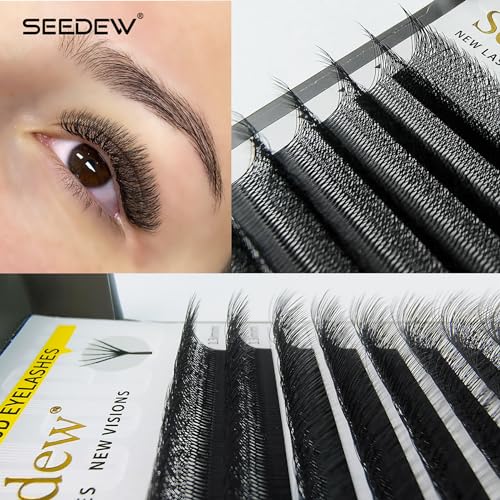 6D Lash Extensions, 0.07mm D Curl MIX8-15mm 12 Rows/Tray, W Shape Flat Stem, PBT Mega Volume Eyelash Grafting for Beginner Artist, Lash Tech, Beauty Salon(6D-Matte Black-0.07-D-MIX8-15mm)