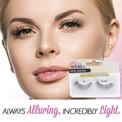 Andrea Strip Lashes Style 43 ? Black Natural False Eyelashes, Reusable Lightweight Lash Set, 4 Pairs