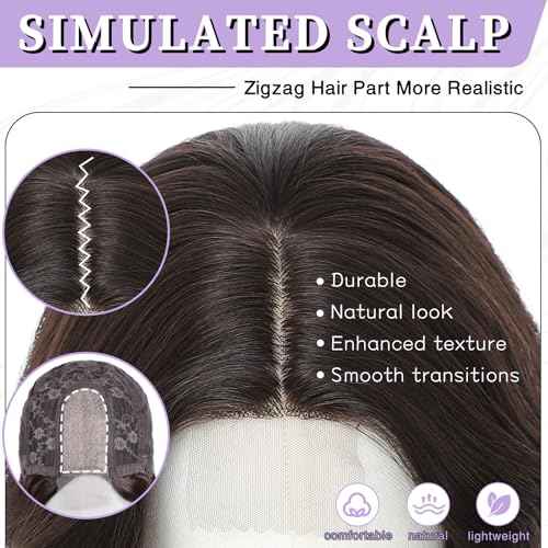 MORICA Dark Brown Wigs for Women 18 Inch Middle Part Medium Length Short Curly Wavy Wigs,Natural Synthetic Hair Womens Wigs for Daily Party/Halloween Use£¨18inch£¬Dark Brown£©