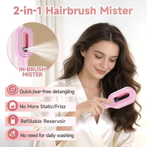 2-in-1 Hair Brush with Water Spray for Easy Detangling