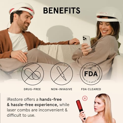 iRestore Essential Laser Hair Growth System - FDA Cleared Hair Loss Treatments for Men & Women & Hair Growth Products for Men with Thinning Hair, Hair Regrowth Treatments Laser Cap, Red Light Therapy