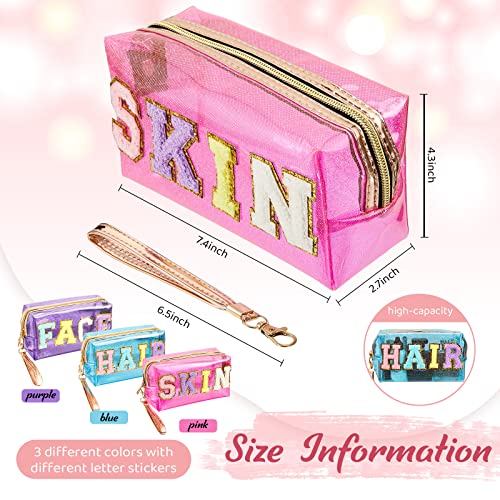 Amylove 3 Pcs Summer Preppy Makeup Bag Stuff Clear Cosmetic Preppy Bags Portable Cosmetic Summer Accessories for Teen Girls Women Gift Travel(Skin, Face, Hair)