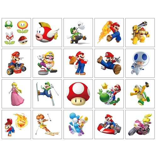 Mario Temporary Tattoos - 20 Sheets Party Favors for Kids