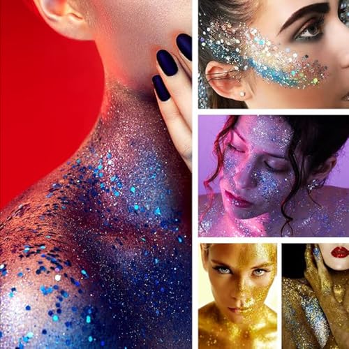 Silvery Body Glitter Stick, Glitter Hair Sticks for Women Sparkling Cheer Glitter Makeup Singer Concerts Disco Music Halloween Christmas, Holographic Chunky Sequins Face Glitter Gel Stick