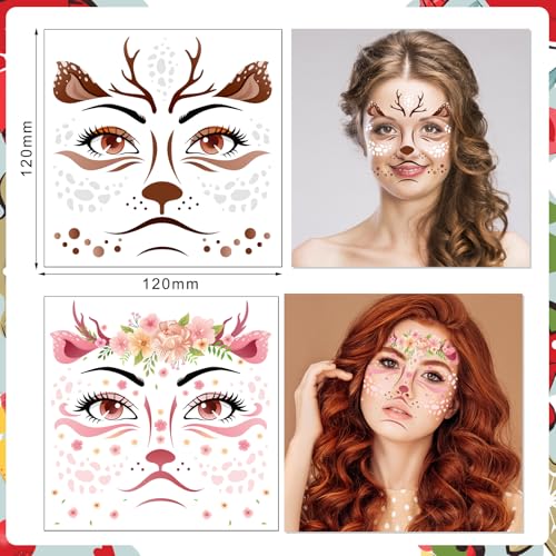 Deer Antlers Headband & Face Tattoos Set - Pink & Brown
