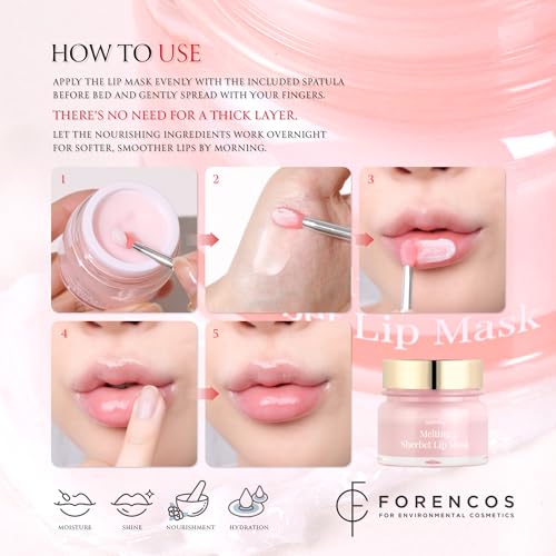 FORENCOS Melting Sherbet Lip Mask, Overnight Treatment with Manuka Honey, Olive Oil & Vitamin E, Sleeping Mask & Repair Moisturizer for Dry, Cracked Lips, Nourishing Care, 0.7 oz
