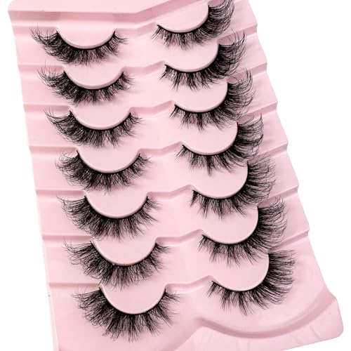 False Eyelashes Wispy Lashes Natural Look Fake Eyelashes Cat Eye Lashes Mink Fluffy Strip False Lashes Fox Eye Lashes Pack 7 Pairs (7Pairs2hao)