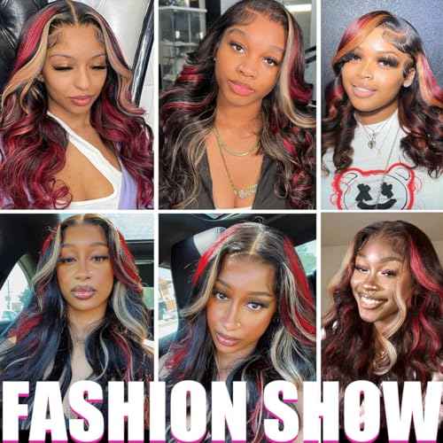 13X6 Burgundy Lace front Wigs Human Hair Ombre Lace Front Wig 24Inch 1B/27/99J Highlight Lace Front Wig Human Hair Burgundy Colored Body Wave Wigs Pre Plucked