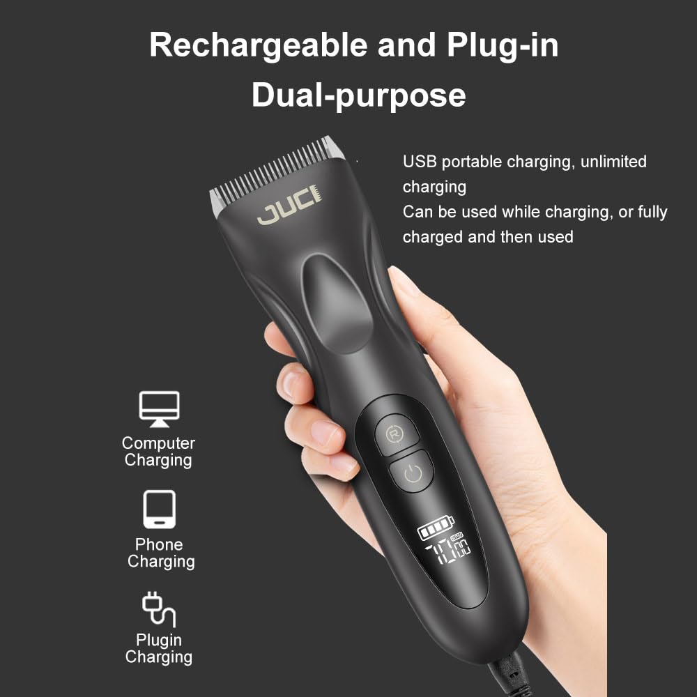 JUCI Family Hair Salon Professional Rechargeable Plug-in Dual-Purpose LCD Display Hair Clipper (Dark Gray)