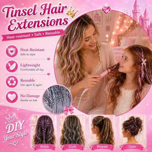 Hair Tinsel Kit - 7 Pcs Glitter Hair Extensions for Festivals