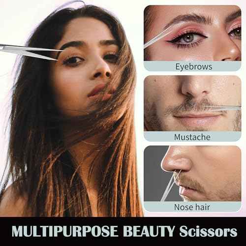 2 Pcs Eyebrow Scissors for Women, Professional Grooming Mini Scissors with Stainless Steel Straight Tip, 3.5 Inch Pink Small Scissors, Beauty Kit for Personal Care with PU Case, Gradient Blue