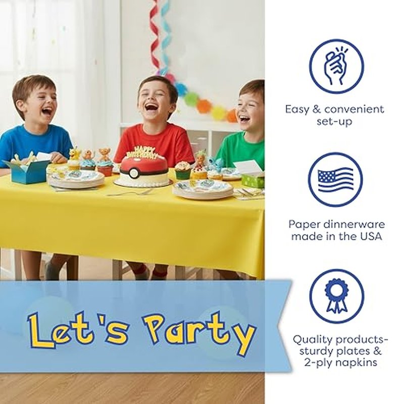 Pokemon Birthday Party Kit for 16 - Tablecloth, Plates, Napkins & Banner