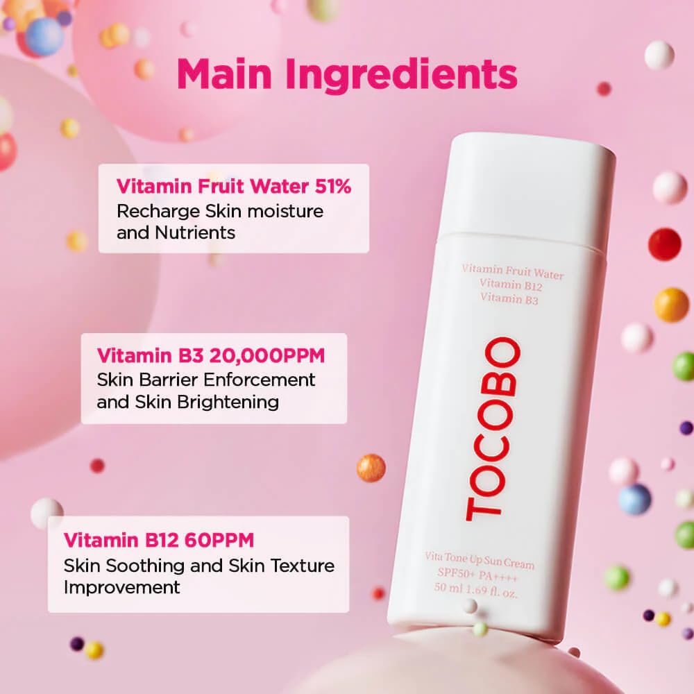 TOCOBO Vita Tone Up Sun Cream SPF50+ PA++++ 2.82oz / 50ml | Natural Ingredients Moist Vitamin Sunscreen | Vegan Sunscreen for Face