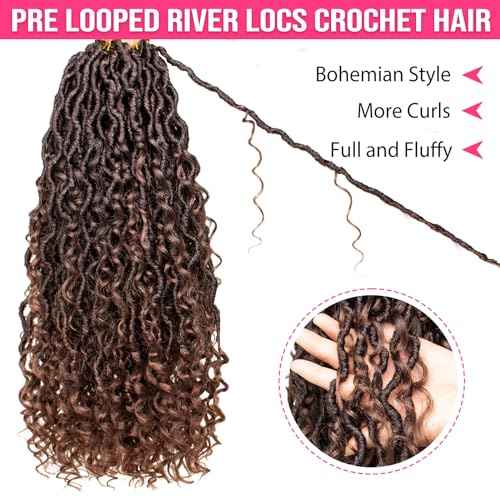 30 Inch Goddess Locs Crochet Hair 8 Packs Ombre Crochet Goddess locs Boho Hippie Locs Hair Faux Locs Crochet Hair with Curly Ends Pre-looped River Locs Crochet Hair for Black Women(T30#)
