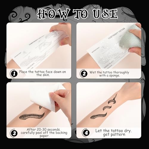 HOWAF 4 PCS Skeleton Face Tattoo, Skeleton Face Sticker, Snake Collarbone, Skull Halloween Temporary Tattoos, Day Of The Dead Face Tattoo for Halloween Costume, Day Of The Dead Costume