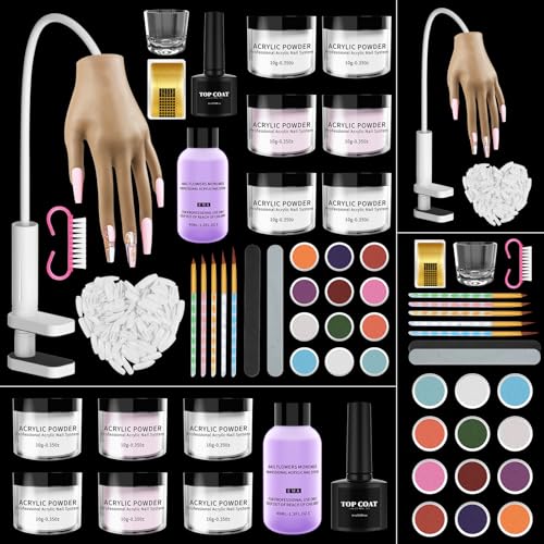 Practice Hand for Acrylic Nails - Acrylic Fake Mannequin Practice Hand - Flexible Hands Model With Powder and Liquid Full Nail Kit for Beginners