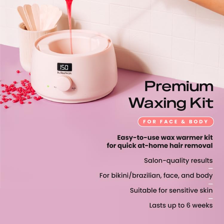 KoluaWax Blush Waxing Kit for Hair Removal - 14oz Beginner Friendly