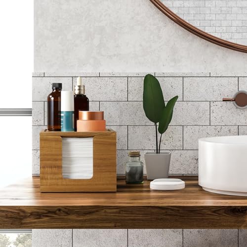 Acacia Wood Face Towel Holder Box - Makeup Organizer with Lid
