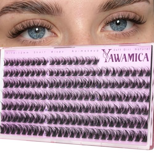 Yawamica Short D Curl Lash Clusters - Mixed 9mm-12mm for Natural Everyday Look