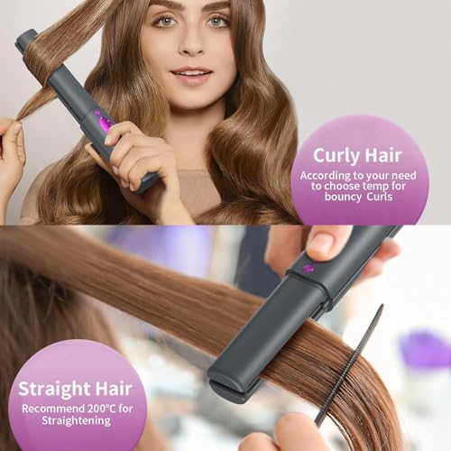 OBEST Gray Cordless Hair Straighteners Curler 2-in-1 Fast Heating Flat Iron