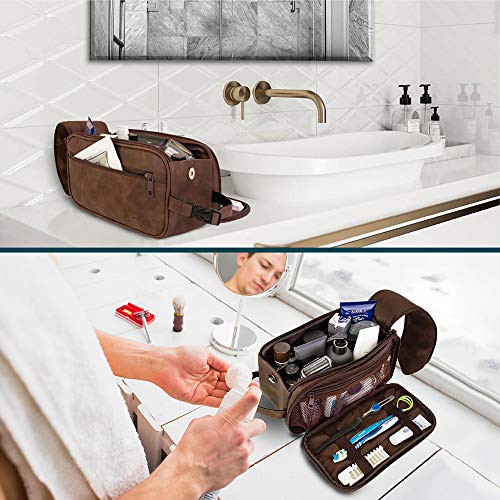 PAVILIA Men's Toiletry Bag, Water Resistant Dopp Kit Dark Brown