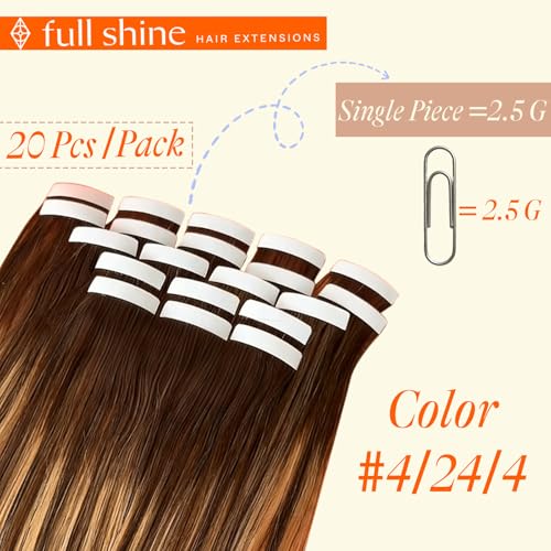 Full Shine Tape-in Hair Extensions 18 Inch Medium Brown Honey Blonde #4/24/4