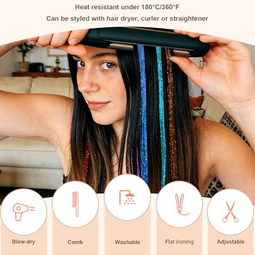 Leuceiy 20-Inch Hair Tinsel Clip-Ins for Girls - Heat Resistant & Reusable