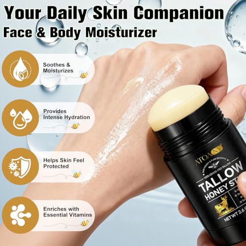 NIFEISHI Organic Beef Tallow for Skin, 100% Grass Fed Beef Tallow and Honey Balm Stick for Face and Body, Tallow face Moisturizer for Dry and Sensitive Skin, Natural Formula - 2.6 FLoz