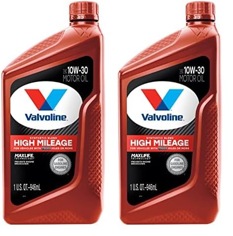 Valvoline High Mileage with MaxLife Technology SAE 10W-30 Synthetic Blend Motor Oil 1 QT (Pack of 2)