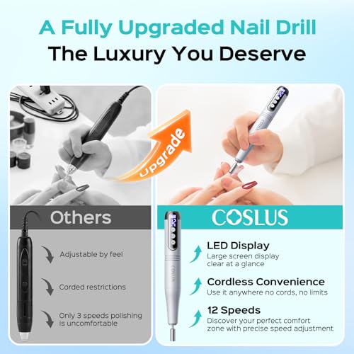 COSLUS C50 Cordless Nail Drill - 12-Speed LED Display