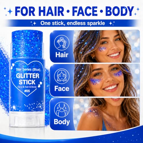 Blue Glitter Makeup Stick for Hair, Face & Body – Chunky Sparkle