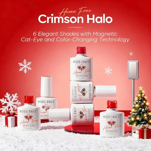 Modelones Red Cat Eye Gel Nail Polish Set 6 Colors HEMA-Free Burgundy - A4 Classic Red