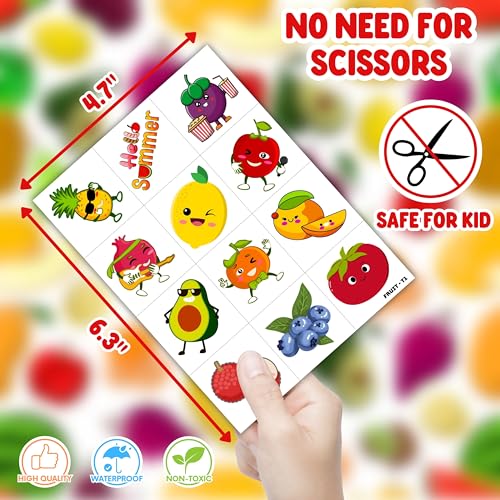 96PCS Fruit Temporary Tattoos for Kids - Waterproof Designs
